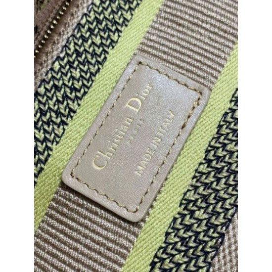 Migliore Repliche Borsa Dior Dioriviera Lady D-Lite Media Raffia con Ricamo Toile de Jouy Sauvage Lime Economiche Outlet Online