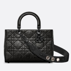 Replica perfetta Dior Medium Lady D-Sire My ABCDior Bag Black Crinkled Calfskin Imitazione Outlet Online