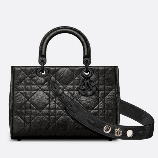 Replica perfetta Dior Medium Lady D-Sire My ABCDior Bag Black Crinkled Calfskin Imitazione Outlet Online