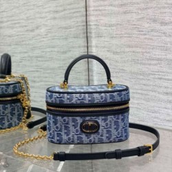 Perfette Qualità Repliche Dior 30 Montaigne Mini Vanity Case Blu Denim Oblique Jacquard Imitazione