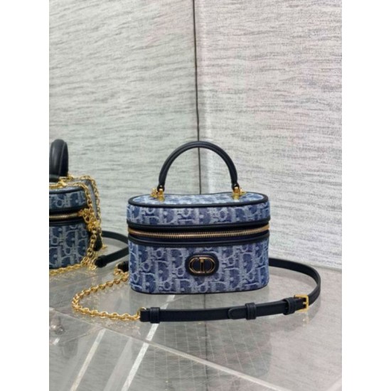 Perfette Qualità Repliche Dior 30 Montaigne Mini Vanity Case Blu Denim Oblique Jacquard Imitazione