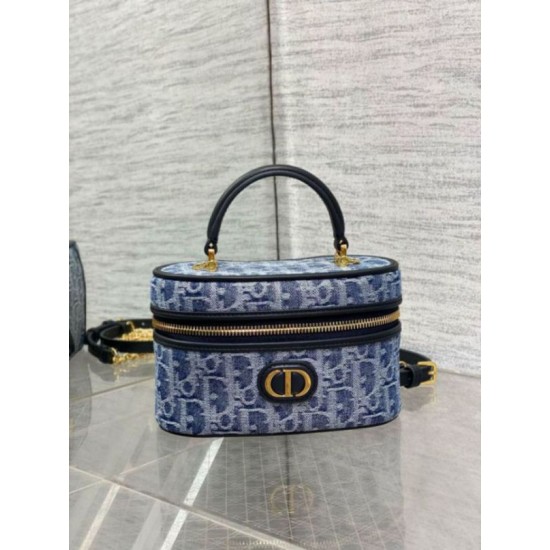 Perfette Qualità Repliche Dior 30 Montaigne Mini Vanity Case Blu Denim Oblique Jacquard Imitazione
