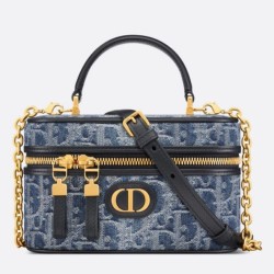 Perfette Qualità Repliche Dior 30 Montaigne Mini Vanity Case Blu Denim Oblique Jacquard Imitazione