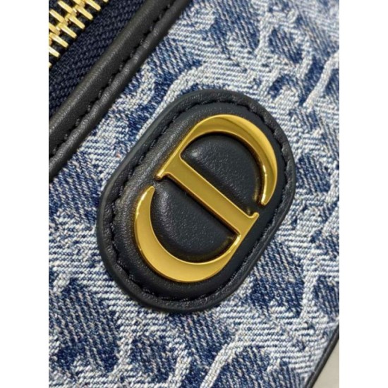 Perfette Qualità Repliche Dior 30 Montaigne Mini Vanity Case Blu Denim Oblique Jacquard Imitazione