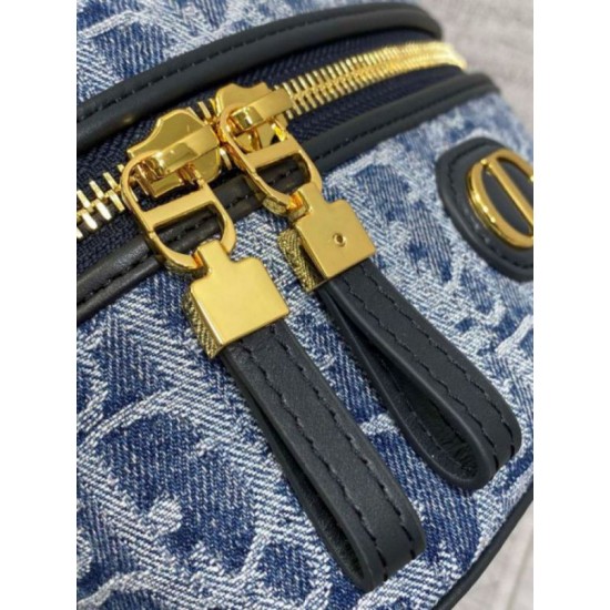 Perfette Qualità Repliche Dior 30 Montaigne Mini Vanity Case Blu Denim Oblique Jacquard Imitazione