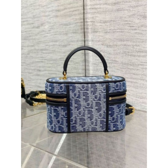 Perfette Qualità Repliche Dior 30 Montaigne Mini Vanity Case Blu Denim Oblique Jacquard Imitazione