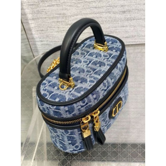 Perfette Qualità Repliche Dior 30 Montaigne Mini Vanity Case Blu Denim Oblique Jacquard Imitazione