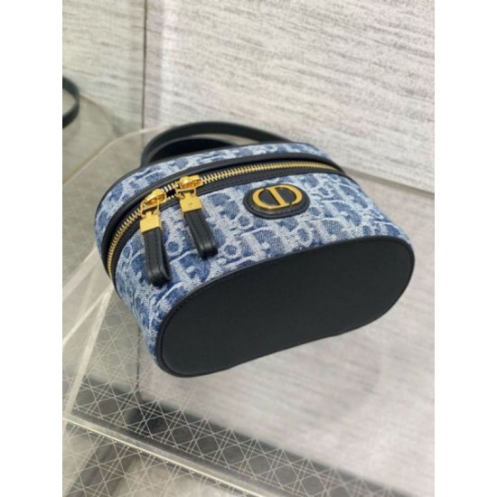 Perfette Qualità Repliche Dior 30 Montaigne Mini Vanity Case Blu Denim Oblique Jacquard Imitazione