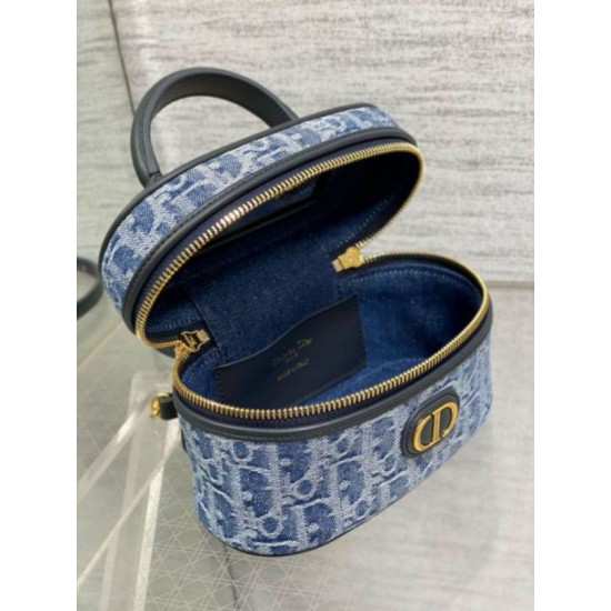 Perfette Qualità Repliche Dior 30 Montaigne Mini Vanity Case Blu Denim Oblique Jacquard Imitazione