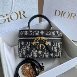 Migliore Repliche Dior 30 Montaigne Mini Vanity Case Blu Oblique Jacquard Economiche Outlet Online