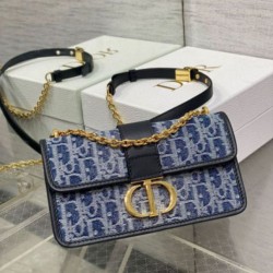 Miglior Falso Borsa Dior 30 Montaigne East-West con catena Blue Denim Oblique Jacquard Economiche Premium
