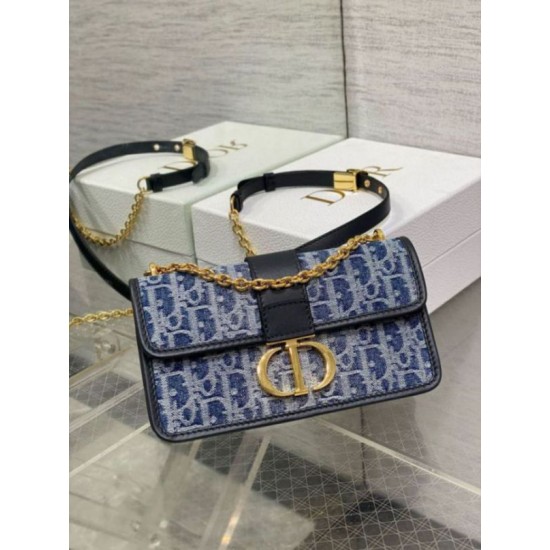 Miglior Falso Borsa Dior 30 Montaigne East-West con catena Blue Denim Oblique Jacquard Economiche Premium
