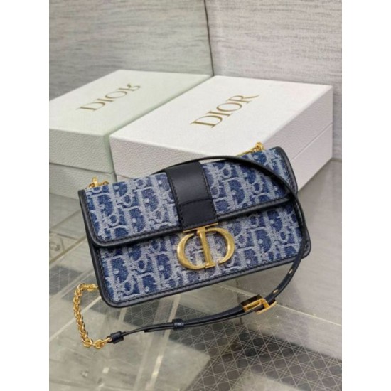 Miglior Falso Borsa Dior 30 Montaigne East-West con catena Blue Denim Oblique Jacquard Economiche Premium