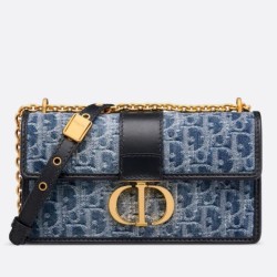 Miglior Falso Borsa Dior 30 Montaigne East-West con catena Blue Denim Oblique Jacquard Economiche Premium