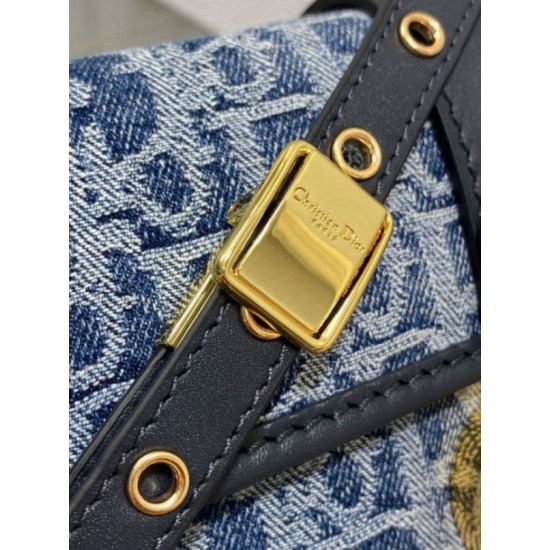 Miglior Falso Borsa Dior 30 Montaigne East-West con catena Blue Denim Oblique Jacquard Economiche Premium