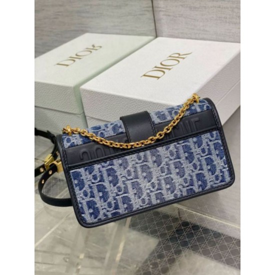 Miglior Falso Borsa Dior 30 Montaigne East-West con catena Blue Denim Oblique Jacquard Economiche Premium
