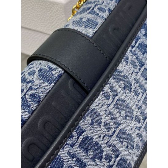 Miglior Falso Borsa Dior 30 Montaigne East-West con catena Blue Denim Oblique Jacquard Economiche Premium