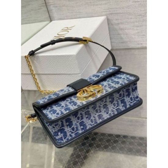 Miglior Falso Borsa Dior 30 Montaigne East-West con catena Blue Denim Oblique Jacquard Economiche Premium