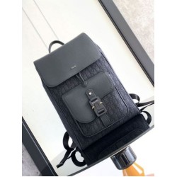 Replica perfetta Dior Saddle Zaino con patta Nero Oblique Jacquard Imitazione Outlet Online