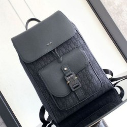 Replica perfetta Dior Saddle Zaino con patta Nero Oblique Jacquard Imitazione Outlet Online