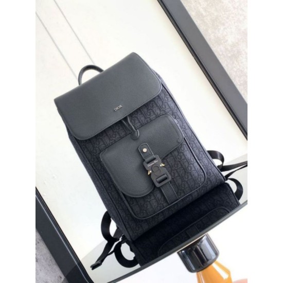 Replica perfetta Dior Saddle Zaino con patta Nero Oblique Jacquard Imitazione Outlet Online