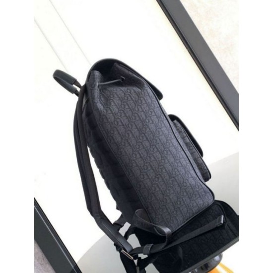 Replica perfetta Dior Saddle Zaino con patta Nero Oblique Jacquard Imitazione Outlet Online