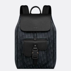 Replica perfetta Dior Saddle Zaino con patta Nero Oblique Jacquard Imitazione Outlet Online