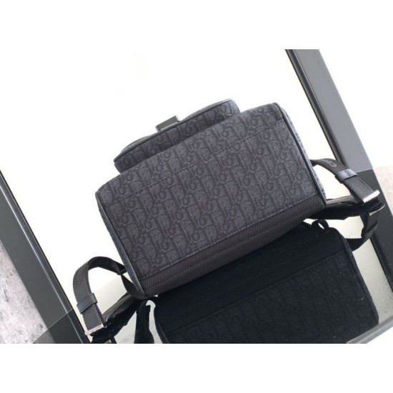 Replica perfetta Dior Saddle Zaino con patta Nero Oblique Jacquard Imitazione Outlet Online