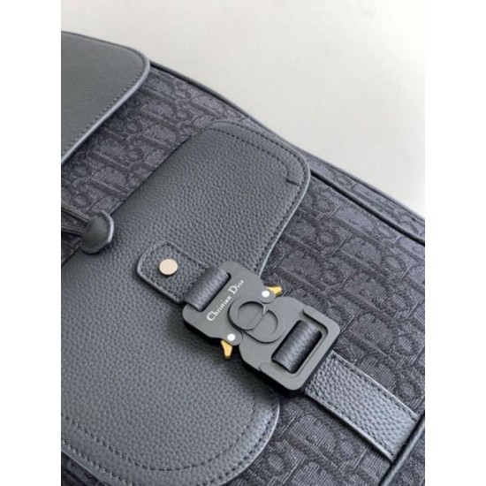 Replica perfetta Dior Saddle Zaino con patta Nero Oblique Jacquard Imitazione Outlet Online