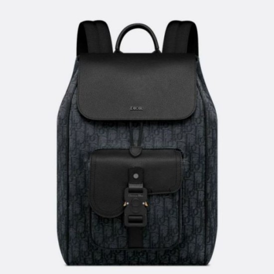 Replica perfetta Dior Saddle Zaino con patta Nero Oblique Jacquard Imitazione Outlet Online