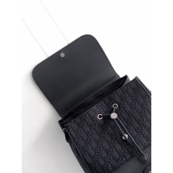 Replica perfetta Dior Saddle Zaino con patta Nero Oblique Jacquard Imitazione Outlet Online