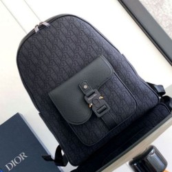 Migliore Repliche Dior Saddle Zaino con cerniera Nero Oblique Jacquard Economiche Outlet Online