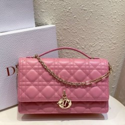 Replica perfetta Borsa Dior Miss Dior con manico superiore Melocoton Rosa Cannage Agnello Imitazione Outlet Online
