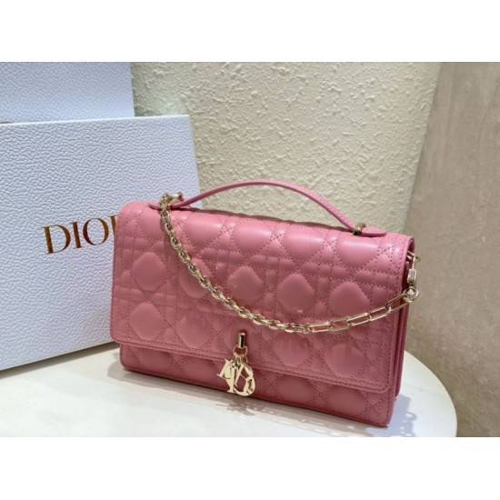 Replica perfetta Borsa Dior Miss Dior con manico superiore Melocoton Rosa Cannage Agnello Imitazione Outlet Online