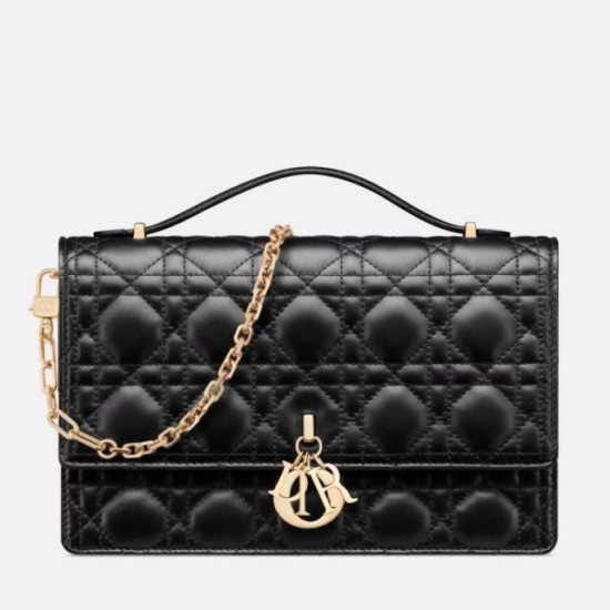 Miglior Falso Borsa Dior Miss Dior con manico superiore Pelle di agnello Cannage nera Economiche Premium