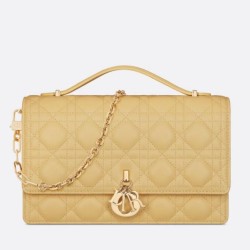Miglior Falso Borsa Dior Miss Dior con manico superiore Pelle di agnello Cannage giallo pastello Economiche Premium