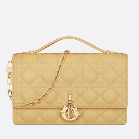 Miglior Falso Borsa Dior Miss Dior con manico superiore Pelle di agnello Cannage giallo pastello Economiche Premium