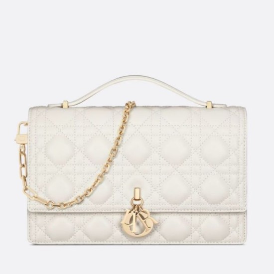 Miglior Falso Borsa Dior Miss Dior con manico superiore Pelle di agnello Cannage bianca Economiche Premium