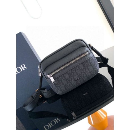 Replica perfetta Dior Mini Rider 2.0 Borsa a tracolla con cerniera Nero Oblique con Nero Imitazione Outlet Online