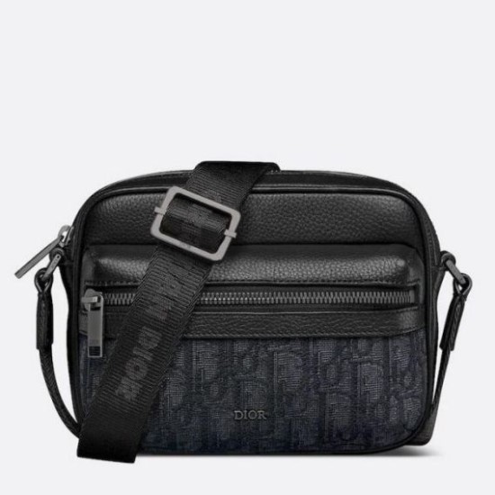 Replica perfetta Dior Mini Rider 2.0 Borsa a tracolla con cerniera Nero Oblique con Nero Imitazione Outlet Online