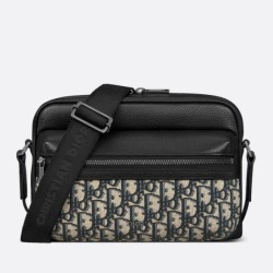Replica perfetta Dior Rider 2.0 Borsa a tracolla con cerniera Beige Oblique con Nero Imitazione Outlet Online