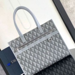 Replica perfetta Borsa tote Dior Safari in tela grigia con diamanti CD Imitazione Outlet Online