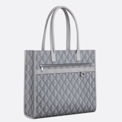 Replica perfetta Borsa tote Dior Safari in tela grigia con diamanti CD Imitazione Outlet Online