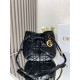Perfette Qualità Repliche Dior Nolita Media Borsa Nera Macrocannage Pelle di Agnello Imitazione