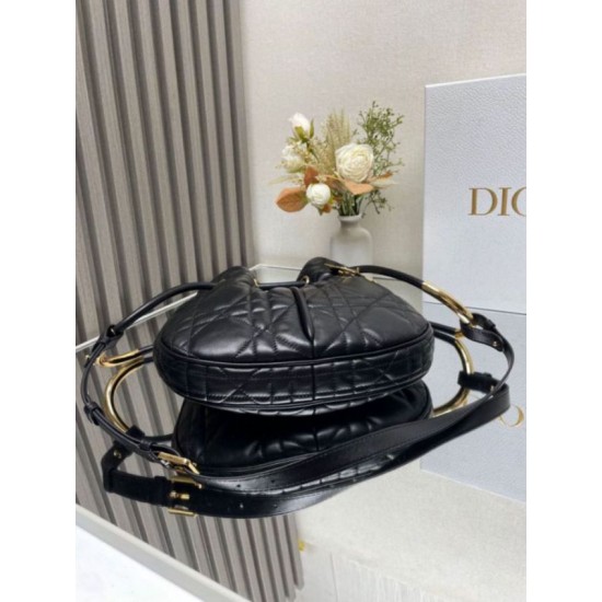 Perfette Qualità Repliche Dior Nolita Media Borsa Nera Macrocannage Pelle di Agnello Imitazione