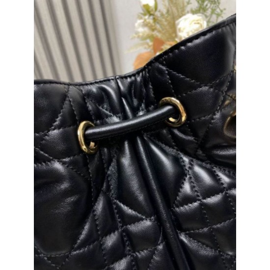Perfette Qualità Repliche Dior Nolita Media Borsa Nera Macrocannage Pelle di Agnello Imitazione