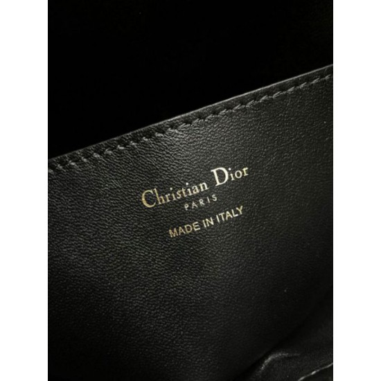 Perfette Qualità Repliche Dior Nolita Media Borsa Nera Macrocannage Pelle di Agnello Imitazione