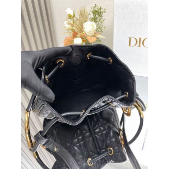 Perfette Qualità Repliche Dior Nolita Media Borsa Nera Macrocannage Pelle di Agnello Imitazione