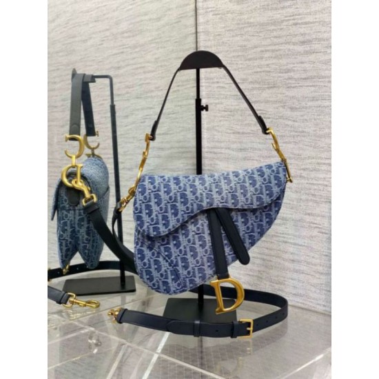 Migliore Repliche Borsa Dior Saddle con tracolla Blue Denim Oblique Jacquard Economiche Outlet Online