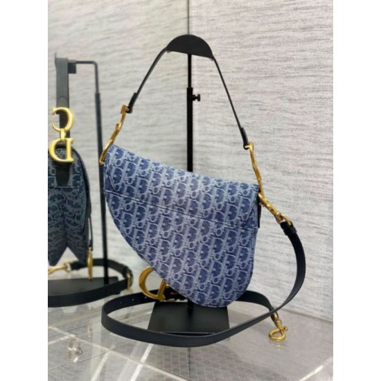 Migliore Repliche Borsa Dior Saddle con tracolla Blue Denim Oblique Jacquard Economiche Outlet Online